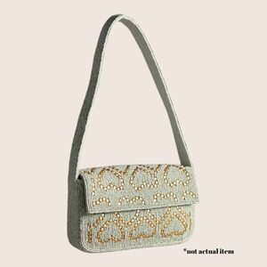 ✨ ANTHRO THE FIONA BEADED BAG ICON EDITION PASTEL GREEN GOLD HEARTS NWOT PURSE
